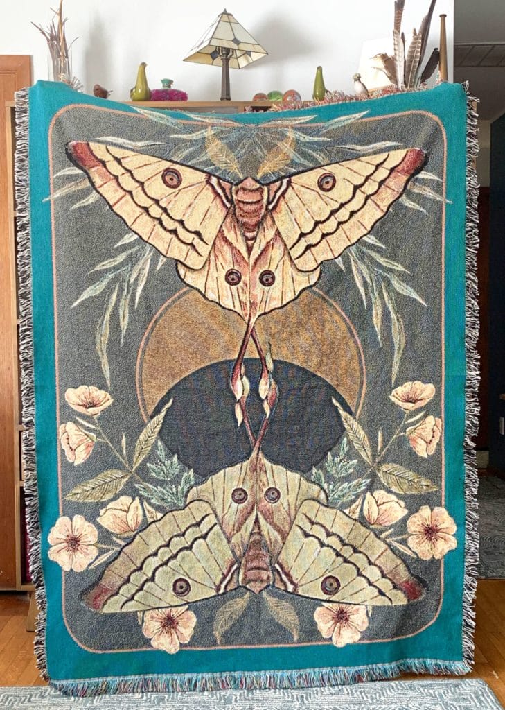 Moon moth recycled cotton throw blanket