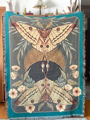Moon moth recycled cotton throw blanket