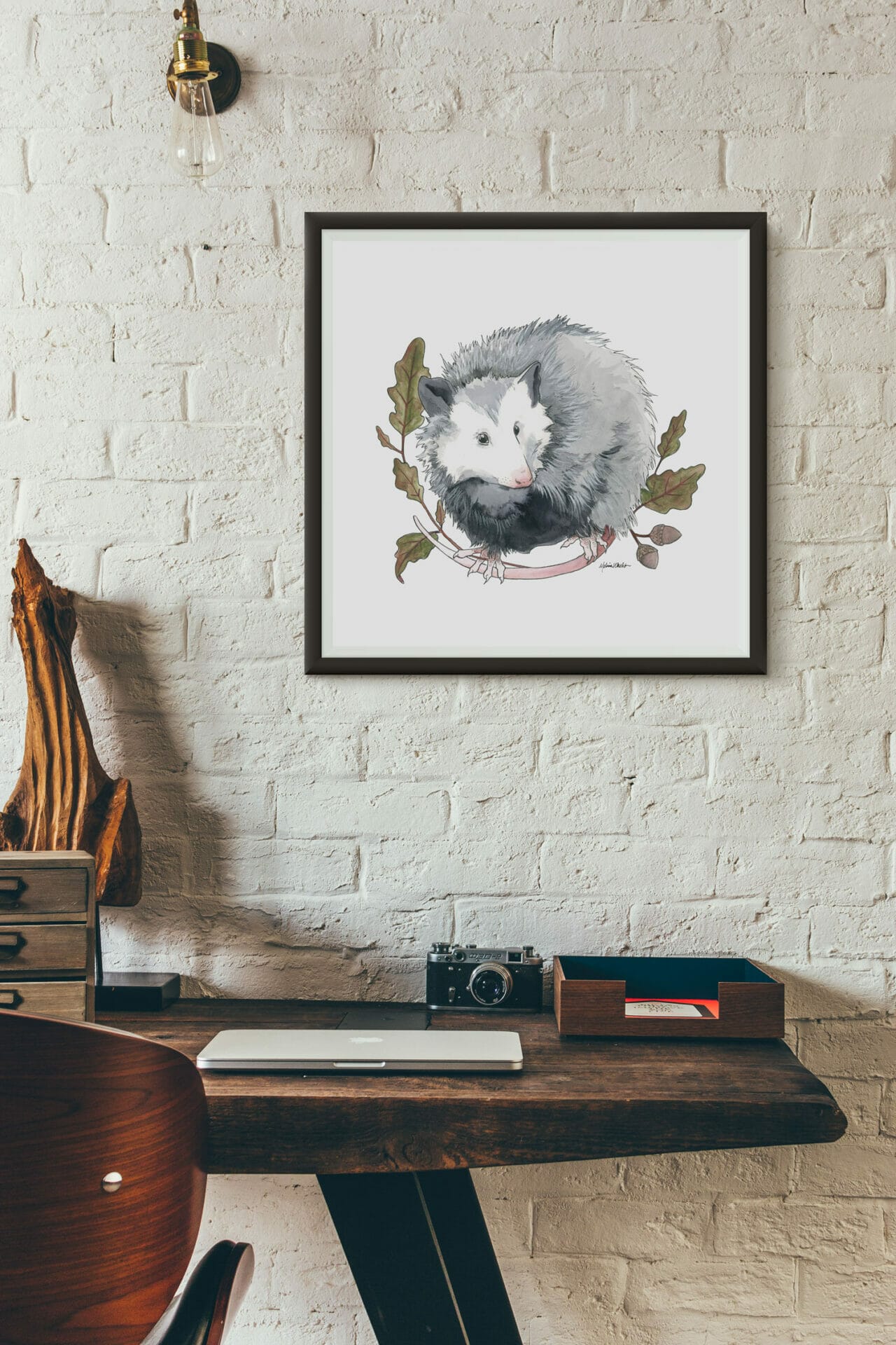 Opossum and Oak Leaves Art Print - Melissa Washburn - Illustration + Design
